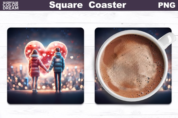 Love Heart Square Coaster | Valentines Day Romantic Coaster