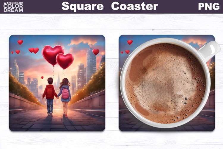 Love Heart Square Coaster | Valentines Day Romantic Coaster