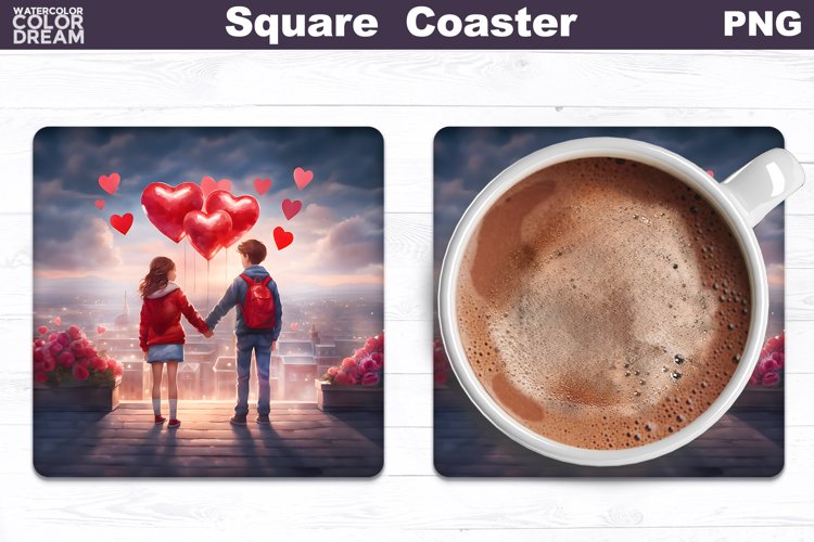 Love Heart Square Coaster | Valentines Day Romantic Coaster