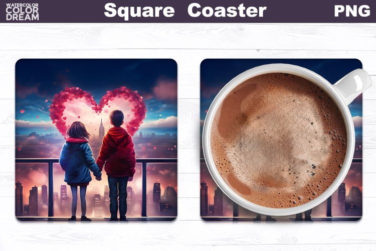 Love Heart Square Coaster | Valentines Day Romantic Coaster