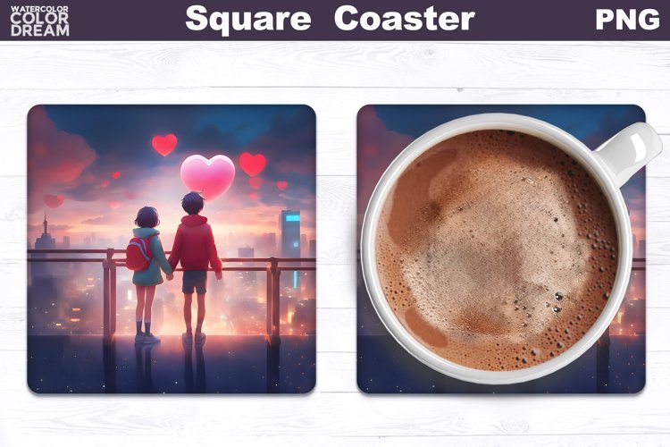 Love Heart Square Coaster | Valentines Day Romantic Coaster