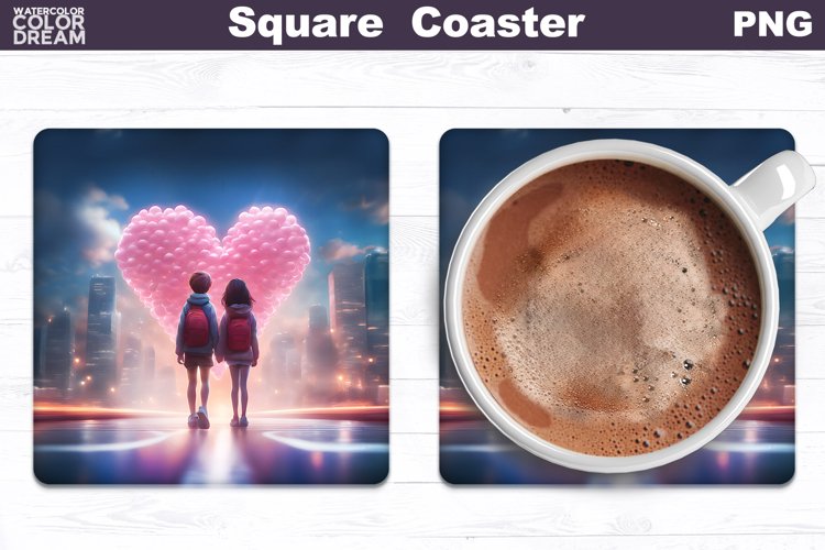Love Heart Square Coaster | Valentines Day Romantic Coaster