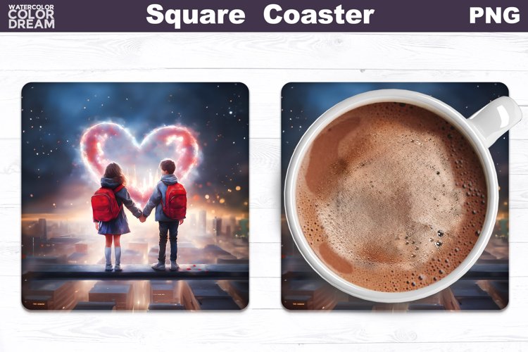 Love Heart Square Coaster | Valentines Day Romantic Coaster