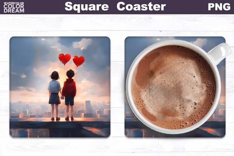 Love Heart Square Coaster | Valentines Day Romantic Coaster
