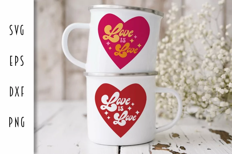 Retro Valentine Heart SVG - Love is Love Cut File