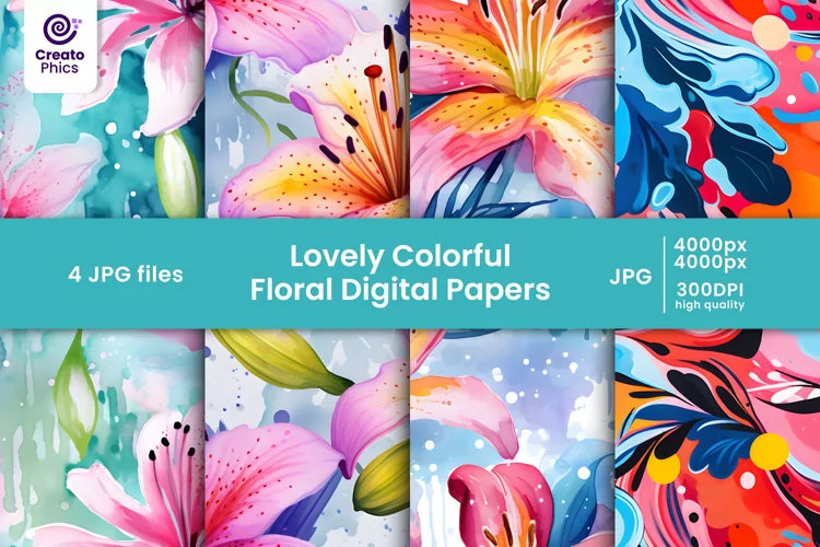 lovely colorful floral digital papers and flower patterns