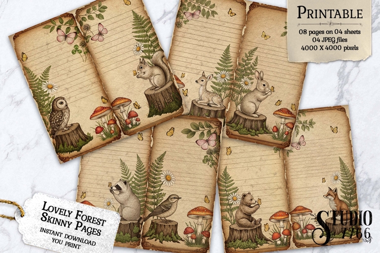 Lovely Forest Skinny Junk Journal Pages