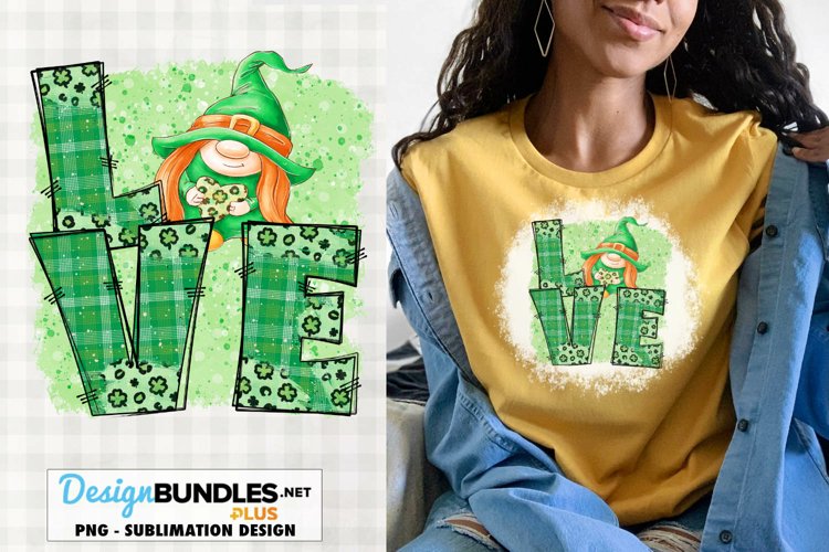 Love St Patricks Day Gnome Girl Sublimation Design Stacked