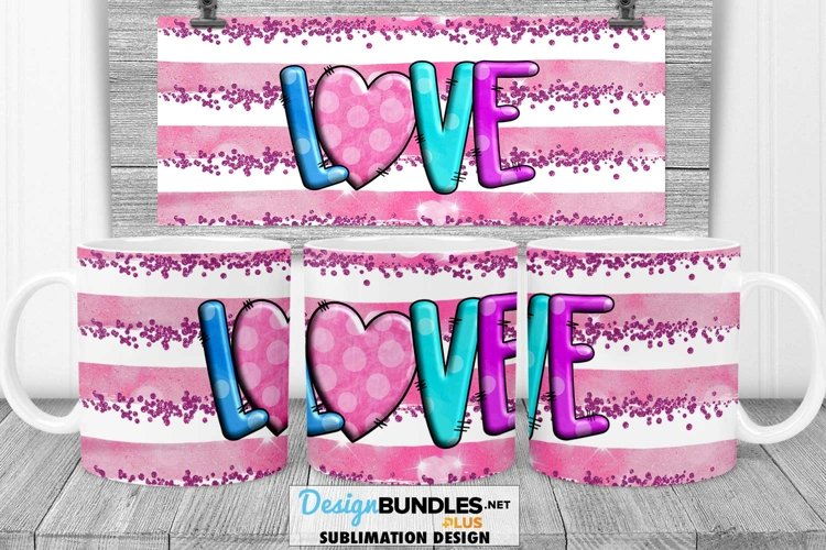 Love Glitter Stripe Valentine Sublimation Mug Design example image 1