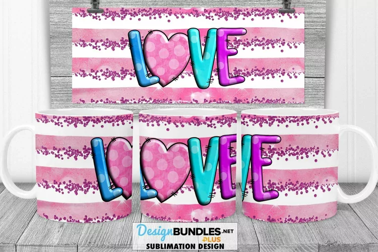 Love Glitter Stripe Valentine Sublimation Mug Design