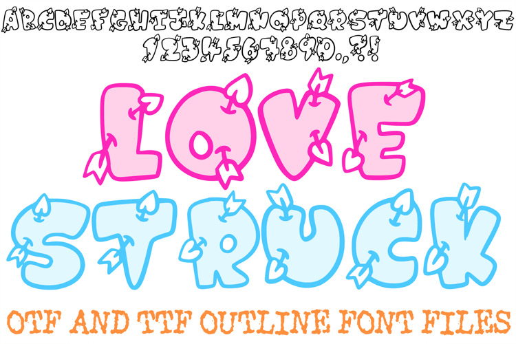 Lovestruck Lettering Font Cartoon Heart Valentines ABC OTF