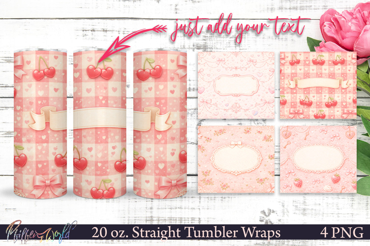 Pink Coquette Hearts & Bows Tumbler Wraps