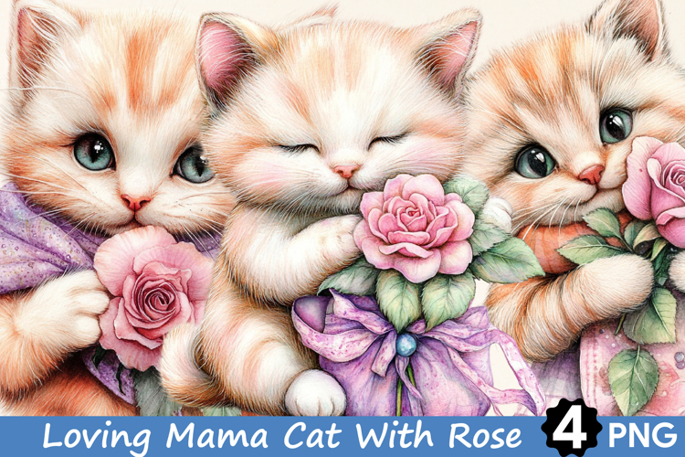 Loving Mama Cat With Rose clipart