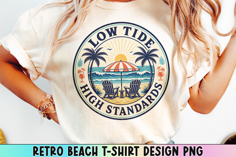 Retro Beach T Shirt Design, Distressed Coastal Sublimation.
