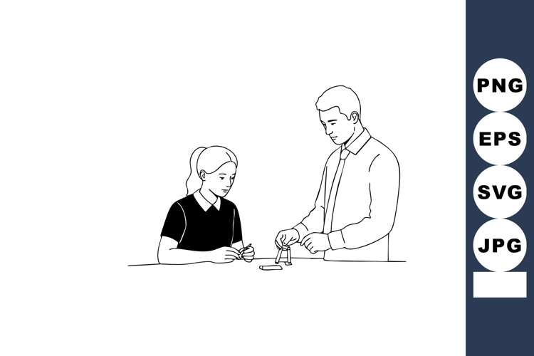Man teaching young girl science experiment with test tubes v example image 1