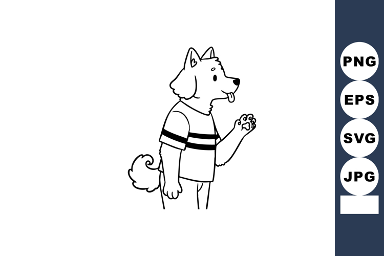 Cartoon dog character wearing striped shirt with friendly ex
