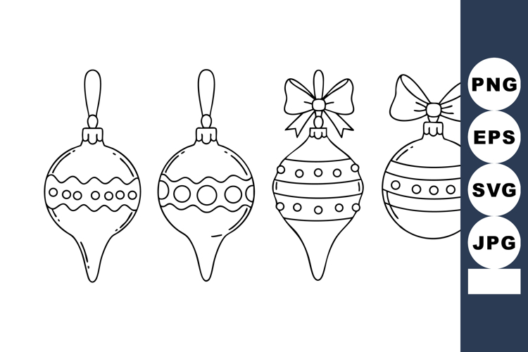 Christmas ornaments vector set with bows and decorative patt