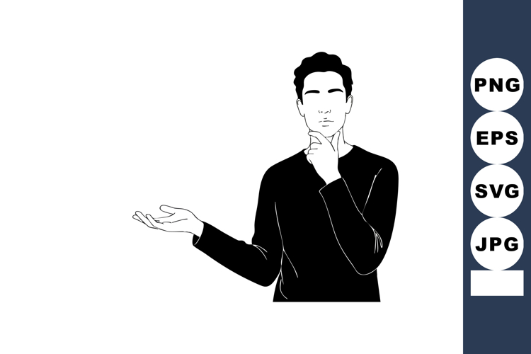 Man Thinking and Presenting Gesture Vector Illustration with