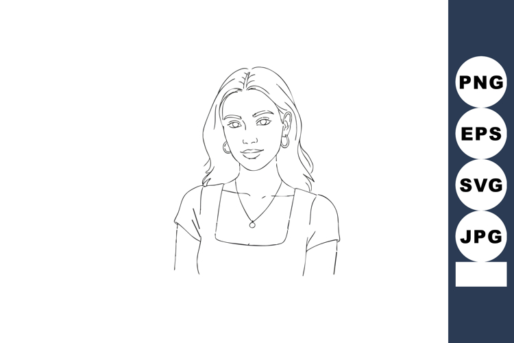 Young woman smiling portrait line art minimal vector illustr