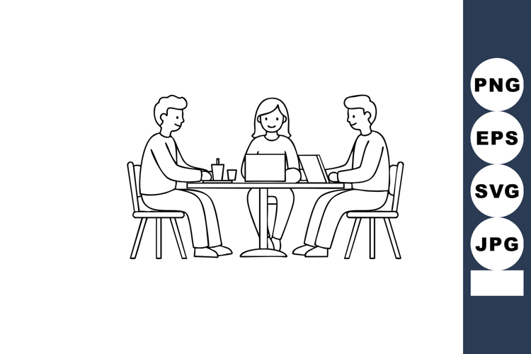 People collaborating at table with laptops and drinks in lin