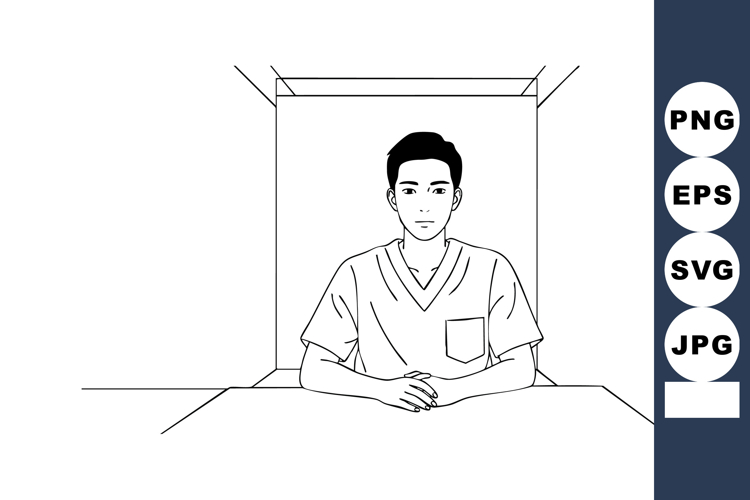 Male nurse sitting at desk in medical office vector illustra