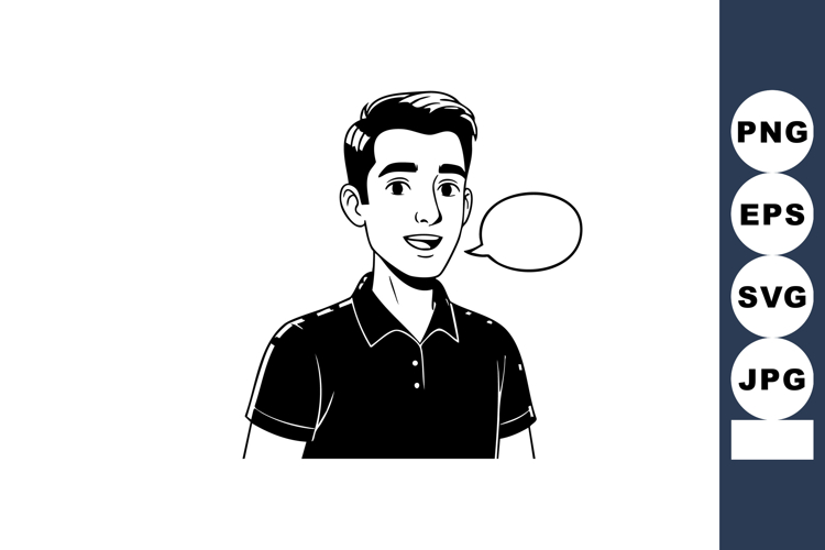 Young man talking with speech bubble vector illustration in