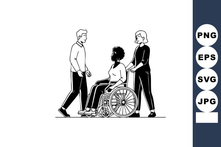People assisting woman in wheelchair walking support help ve
