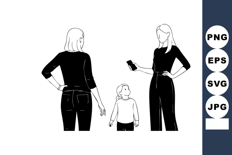 Black And White Family Clipart Image 8