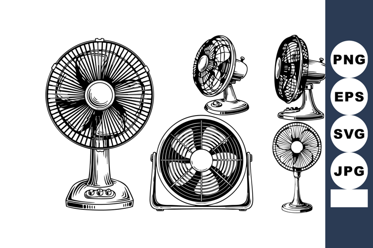 Vintage electric fans collection with detailed blades and gr
