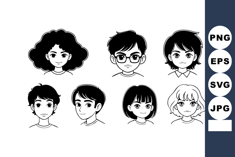 Diverse young men and women face expressions vector illustra