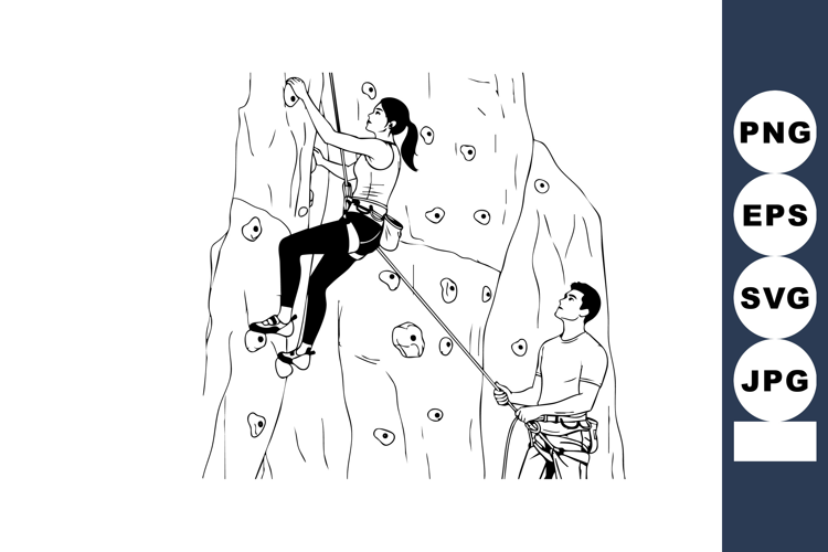 Indoor rock climbing activity with belayer supporting climbe