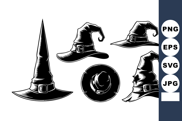 Witch Hats Collection Vector Illustration with Different Sty