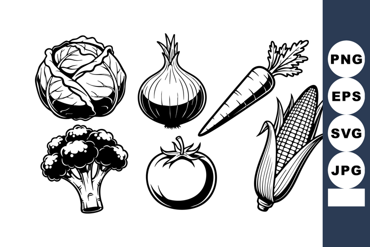 Black And White Vegetable Clipart Image 8