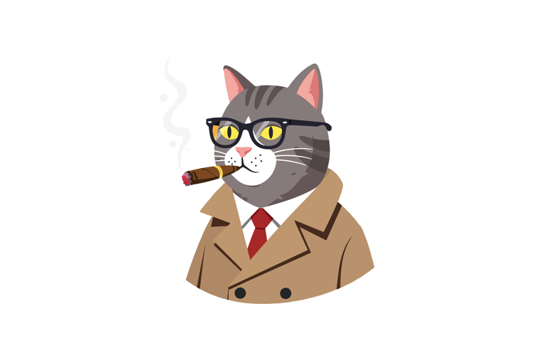 A sophisticated cat in a trench coat and glasses enjoying a