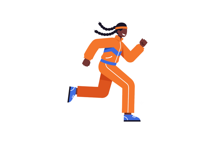 Active woman running energetically in bright orange sportswe