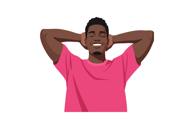 Relaxed man enjoying moment with eyes closed and hands behin