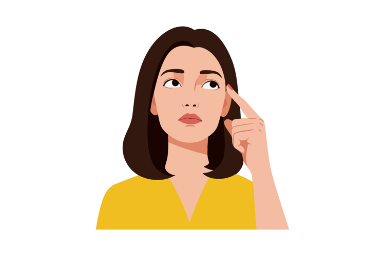 Woman Thinking Gesture with Yellow Shirt Vector Illustration