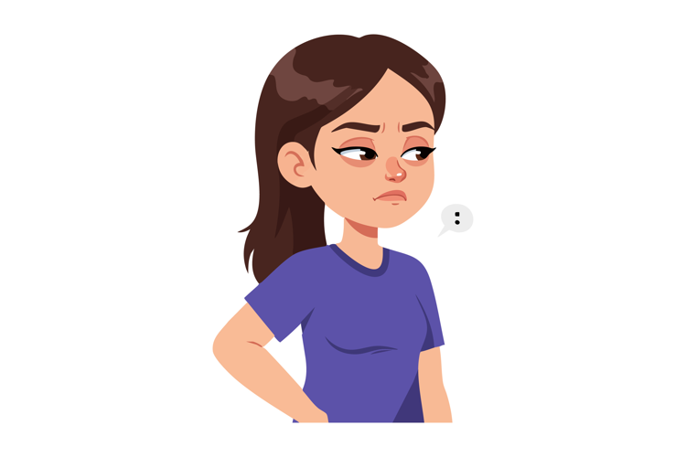 Young Woman Wearing Purple Shirt with Displeased Expression