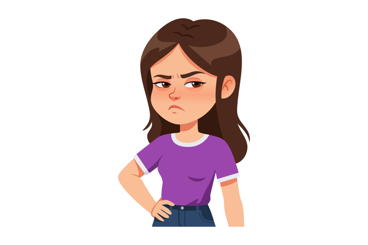 Young woman with angry expression and crossed arms in casual