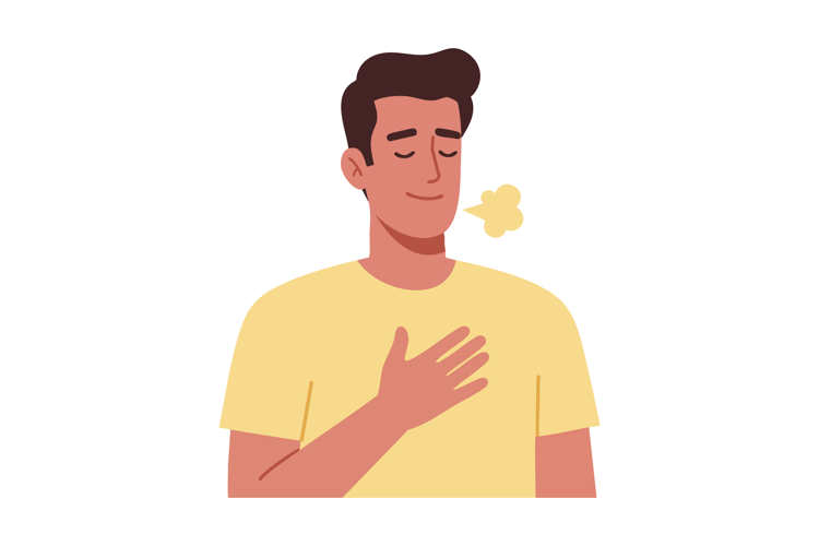 Man Taking Deep Breath Relaxing with Closed Eyes in Yellow S