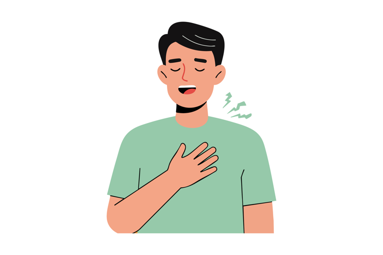 Man with chest pain expression and green t-shirt vector illu