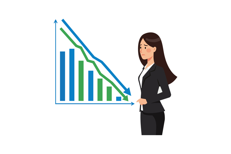 Businesswoman analyzing declining financial data with bar an example image 1