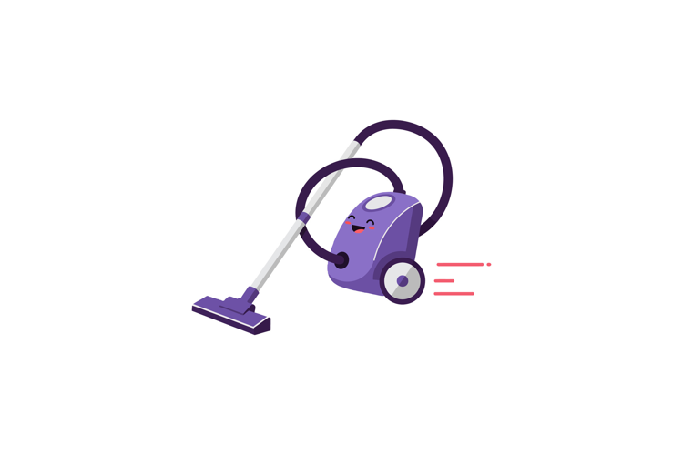 A cheerful purple vacuum cleaner in a flat, minimal design p
