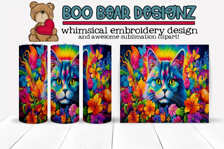 Vibrant Cat Sublimation tumbler design