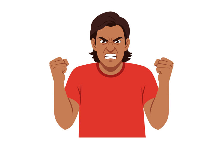 Angry man wearing red t-shirt showing clenched fists with ag example image 1