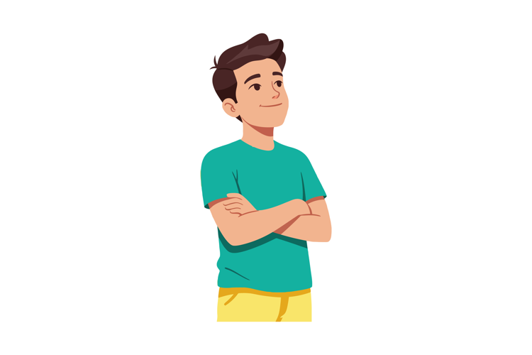 Young Confident Boy Wearing Green Shirt and Yellow Pants Sta