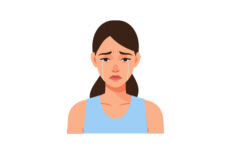 Sad young woman crying with tears running down cheeks in blu example image 1