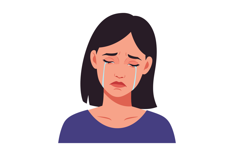 Sad crying woman with tears streaming down face vector illus