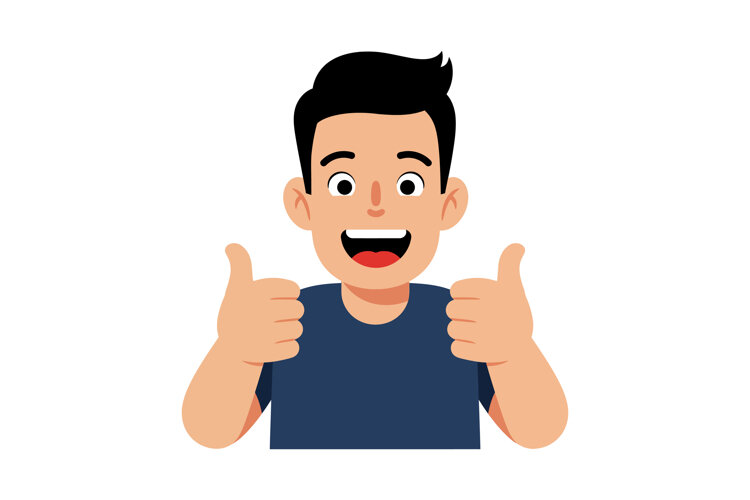 Happy young man giving thumbs up gesture with smiling face v example image 1