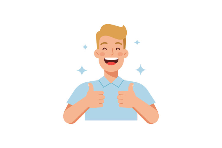 Happy smiling man giving thumbs up positive gesture expressi example image 1
